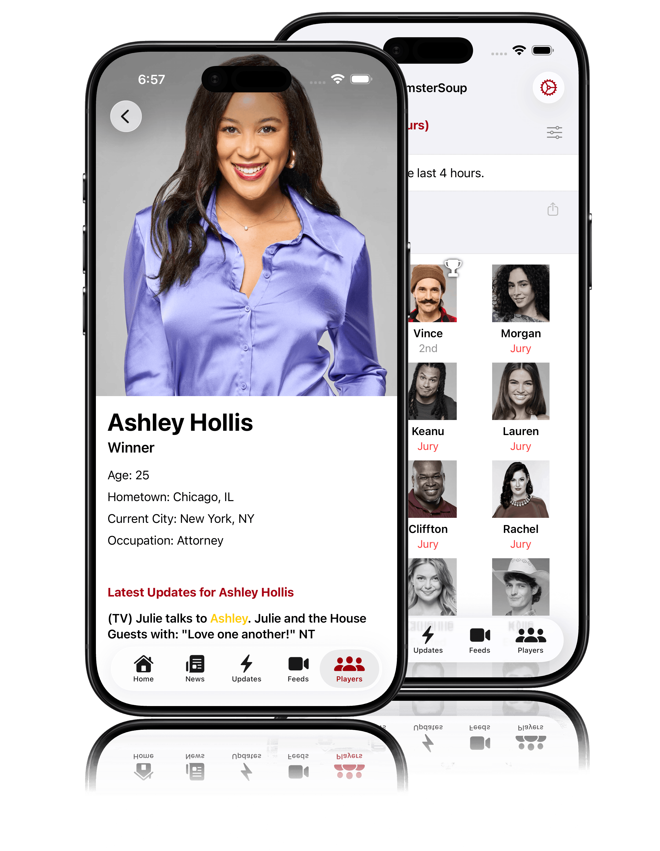 Hamster Soup on iPhone showing cast grid and houseguest profile